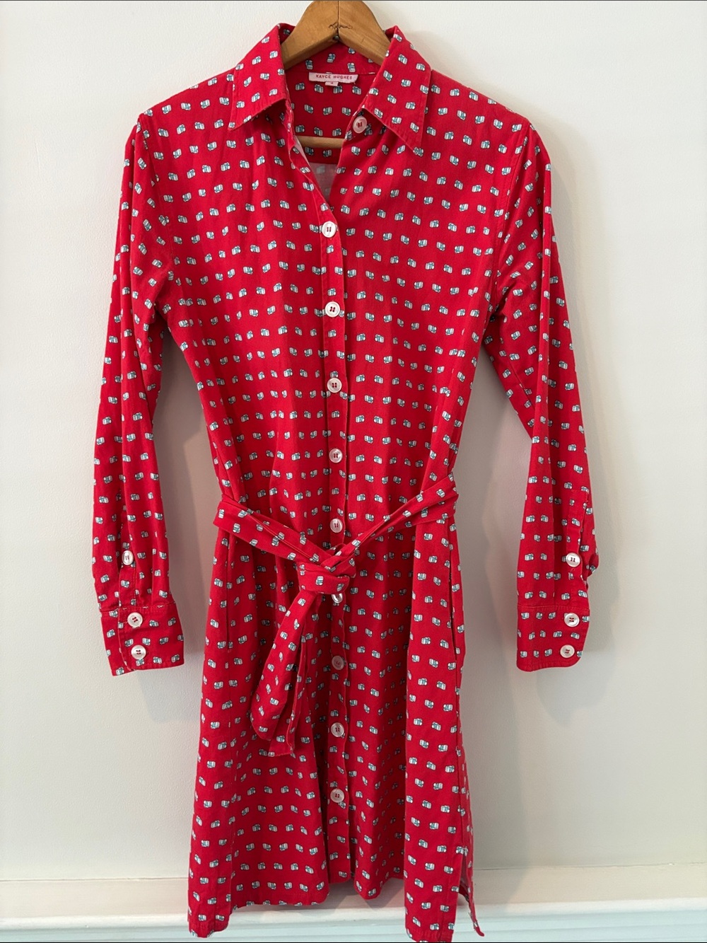 Kayce Hughes Size 4 Red Camera Print Shirt Dress Belted Photographer Pockets